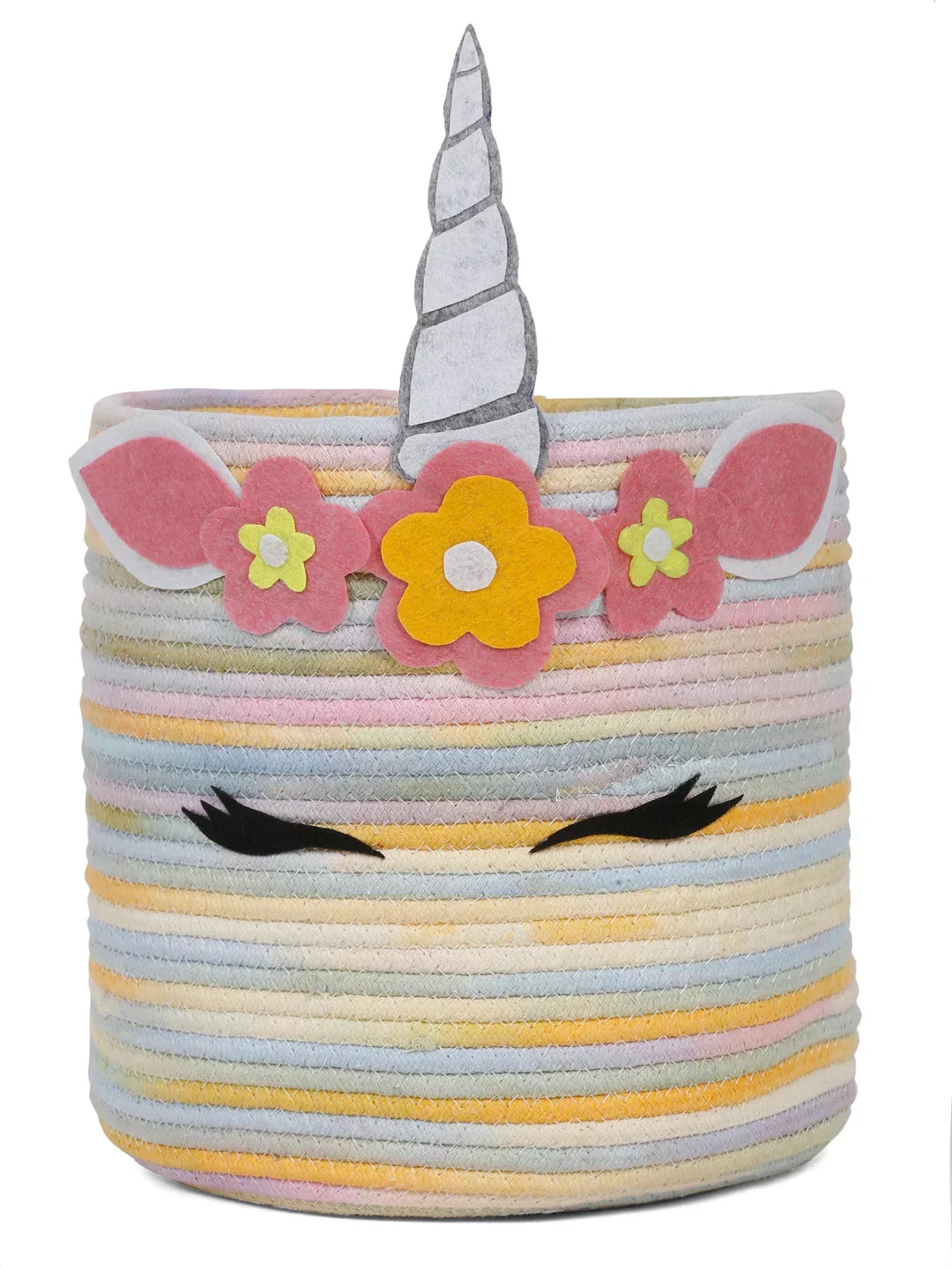Multicolor unicorn laundry hamper with jute cotton design