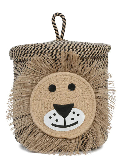 Natural jute lion laundry hamper with mane