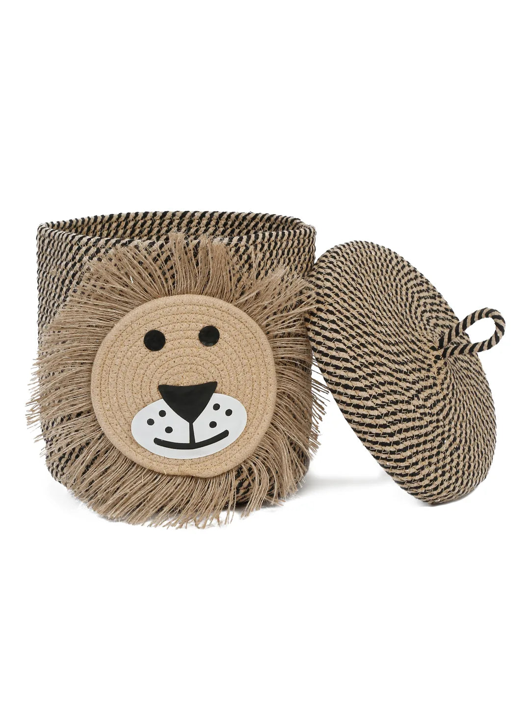 Black and beige lion face laundry hamper