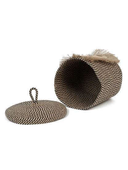 Decorative jute cotton lion hamper with cover