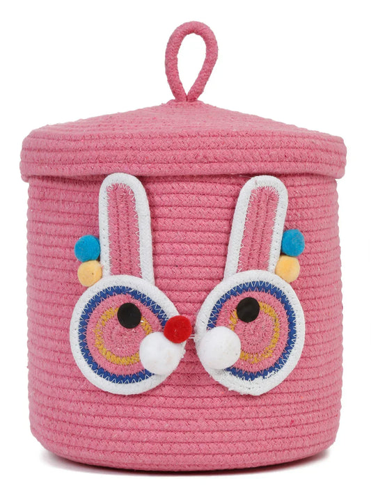 Pink bunny face laundry hamper with colorful eyes