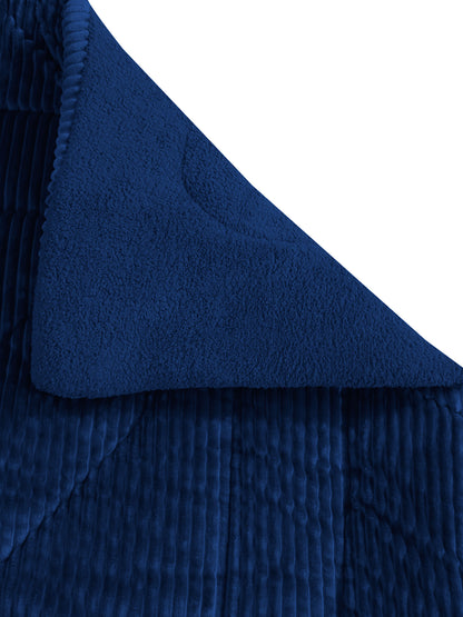 Navy Blue Luxury Microfibre Filled Ultra Soft Embossed Sherpa Double Bed Quilt