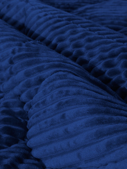 Navy Blue Luxury Microfibre Filled Ultra Soft Embossed Sherpa Double Bed Quilt