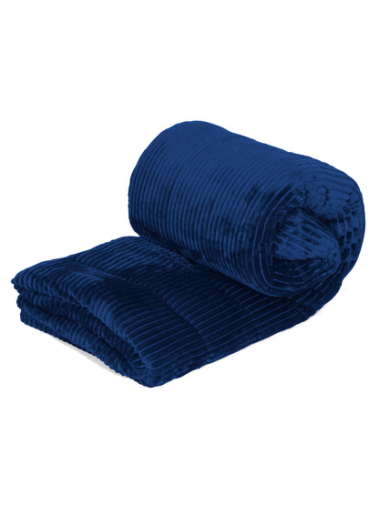 Navy Blue Luxury Microfibre Filled Ultra Soft Embossed Sherpa Double Bed Quilt