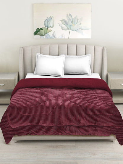Maroon Luxury Microfibre Filled Ultra Soft Embossed Sherpa Double Bed Quilt
