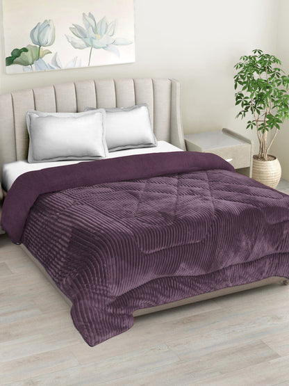 Purple Luxury Microfibre Filled Ultra Soft Embossed Sherpa Double Bed Quilt