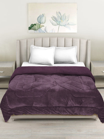 Purple Luxury Microfibre Filled Ultra Soft Embossed Sherpa Double Bed Quilt