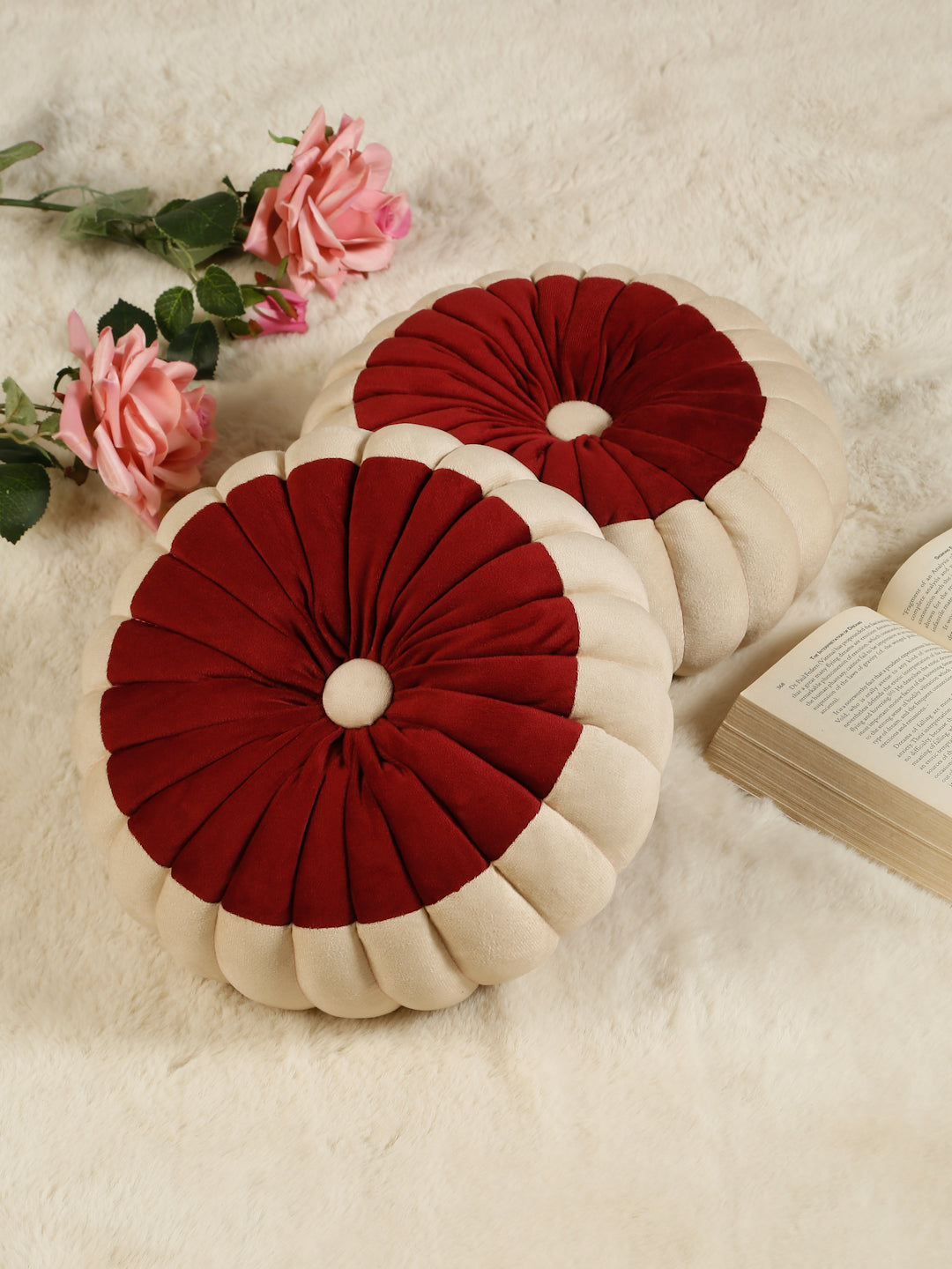 SOFT VELVET SELF DESIGNED REVERSIBLE DECORATIVE CUSHIONS ( 14 X 14 INCH )