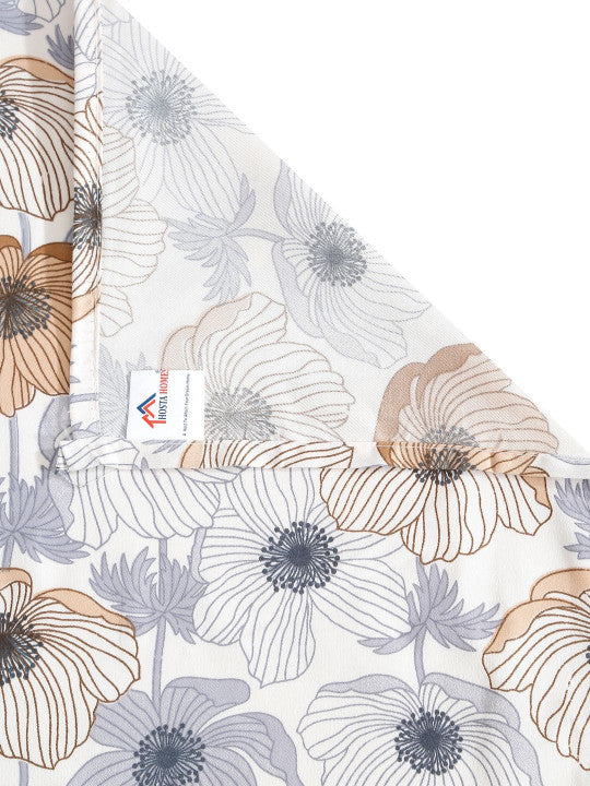 Off White & Grey Floral Printed 280 TC Single Bedsheet Set-1.52 m x 2.28 m