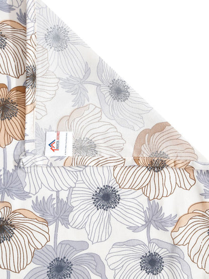 Off White & Grey Floral Printed 280 TC Single Bedsheet Set-1.52 m x 2.28 m