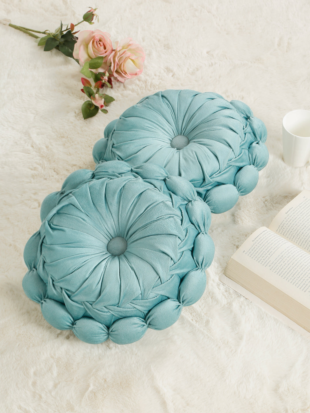 SOFT VELVET SELF DESIGNED REVERSIBLE DECORATIVE CUSHIONS ( 14 X 14 INCH )