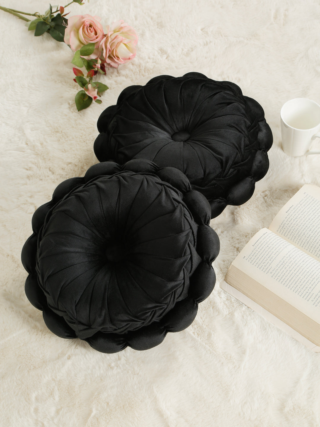 SOFT VELVET SELF DESIGNED REVERSIBLE DECORATIVE CUSHIONS ( 14 X 14 INCH )