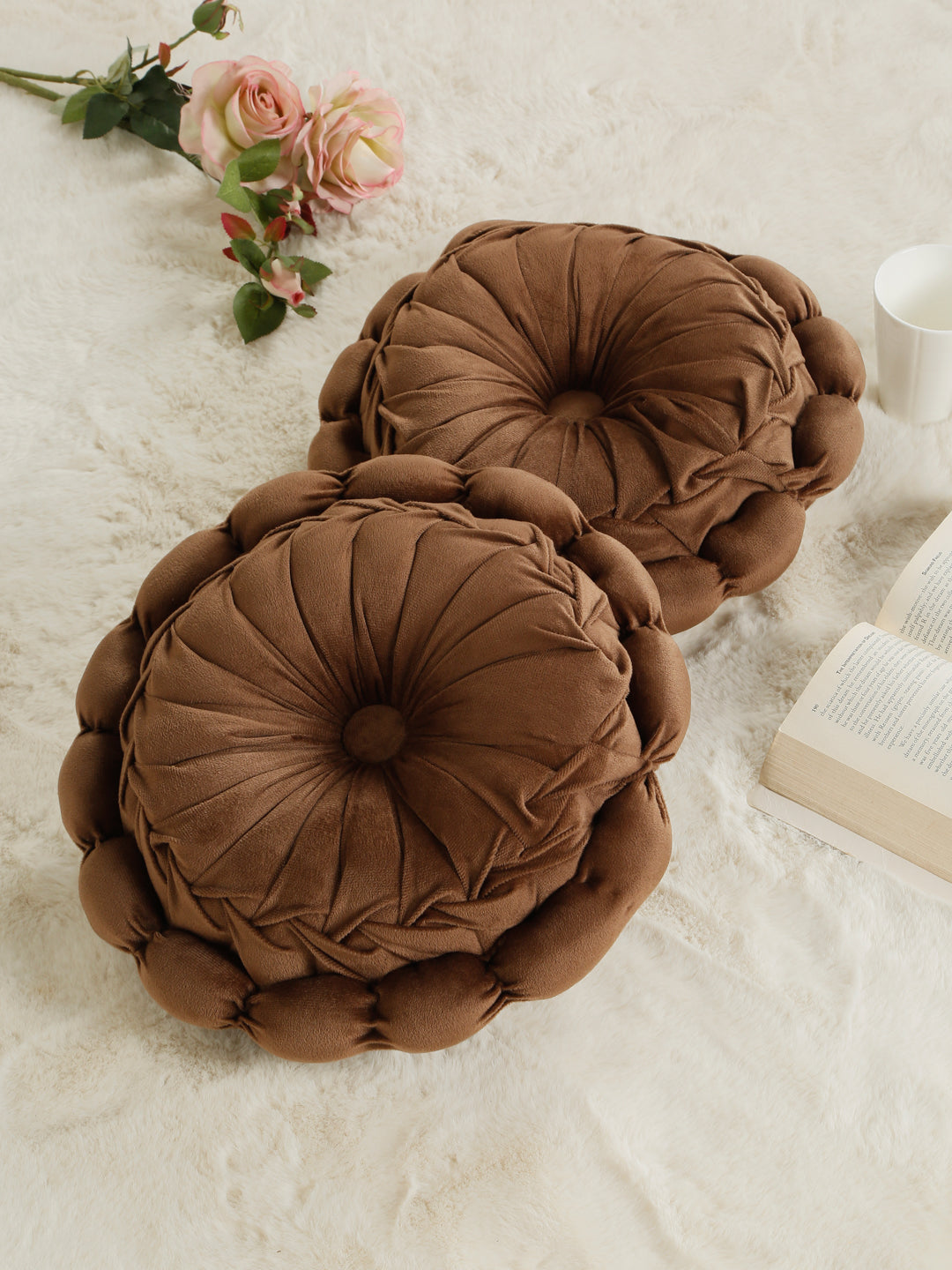 SOFT VELVET SELF DESIGNED REVERSIBLE DECORATIVE CUSHIONS ( 14 X 14 INCH )