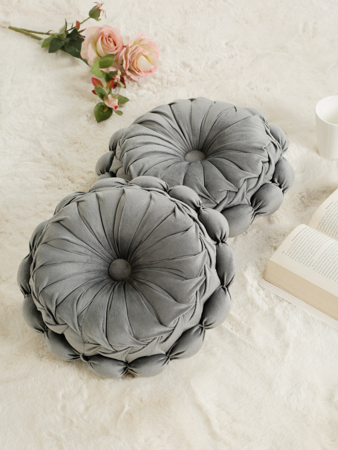 SOFT VELVET SELF DESIGNED REVERSIBLE DECORATIVE CUSHIONS ( 14 X 14 INCH )