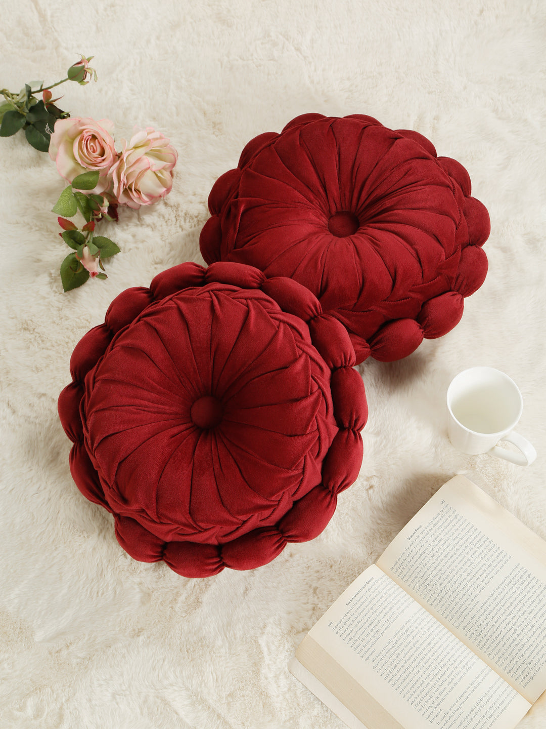 SOFT VELVET SELF DESIGNED REVERSIBLE DECORATIVE CUSHIONS ( 14 X 14 INCH )