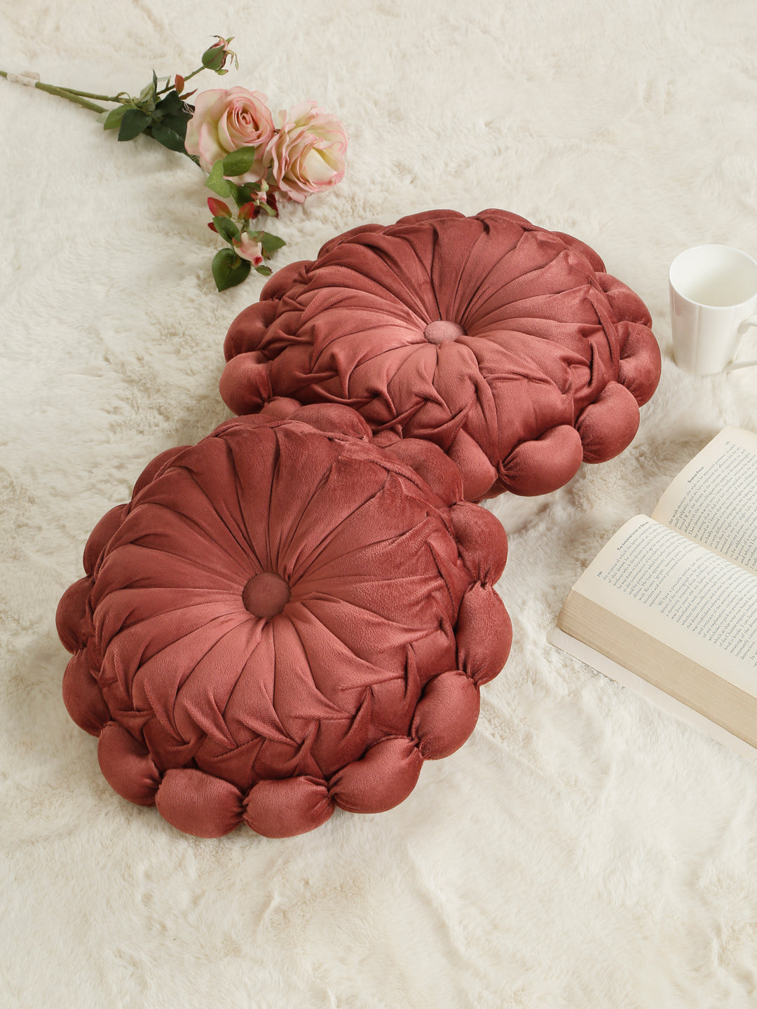SOFT VELVET SELF DESIGNED REVERSIBLE DECORATIVE CUSHIONS ( 14 X 14 INCH )