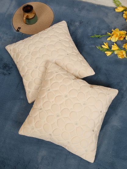 Soft Velvet Self pattern Floral Cushion Covers ( 16 x 16 inch )
