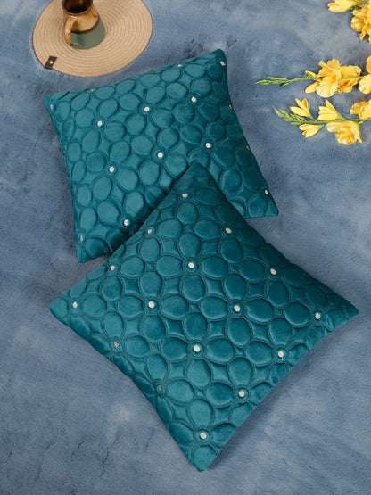 Soft Velvet Self pattern Floral Cushion Covers ( 16 x 16 inch )