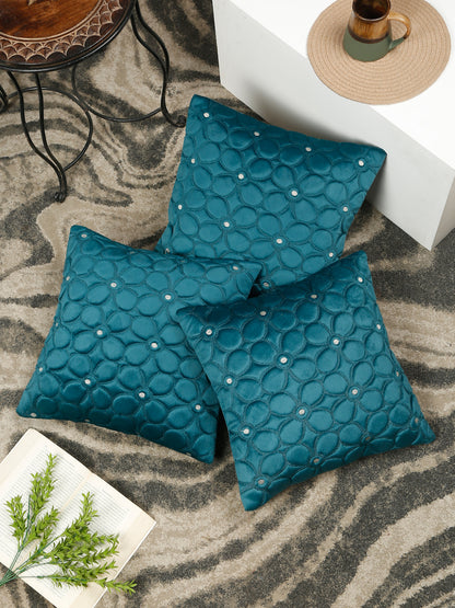 Soft Velvet Self pattern Floral Cushion Covers ( 16 x 16 inch )