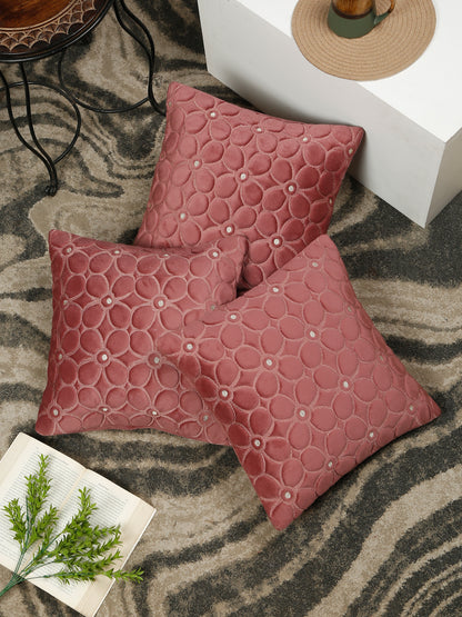 Soft Velvet Self pattern Floral Cushion Covers ( 16 x 16 inch )
