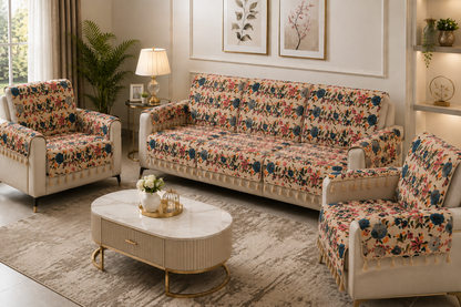 Pure Cotton Hand Block Printed Sofa Cover with Tassels | Premium Cotton Sofa Cover