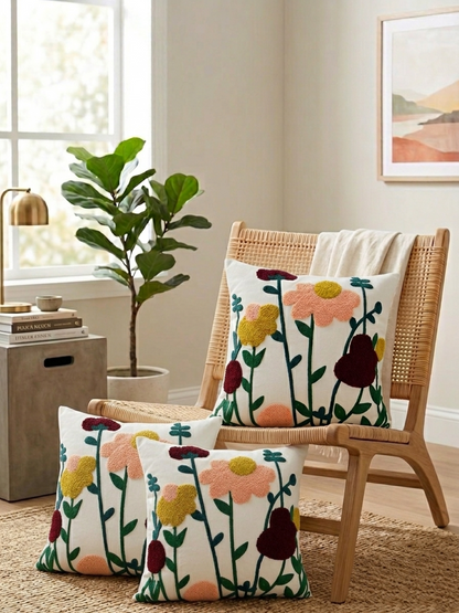 PURE COTTON HAND TUFTED TRADITIONAL CUSHION COVERS ( 16 X 16 INCH )