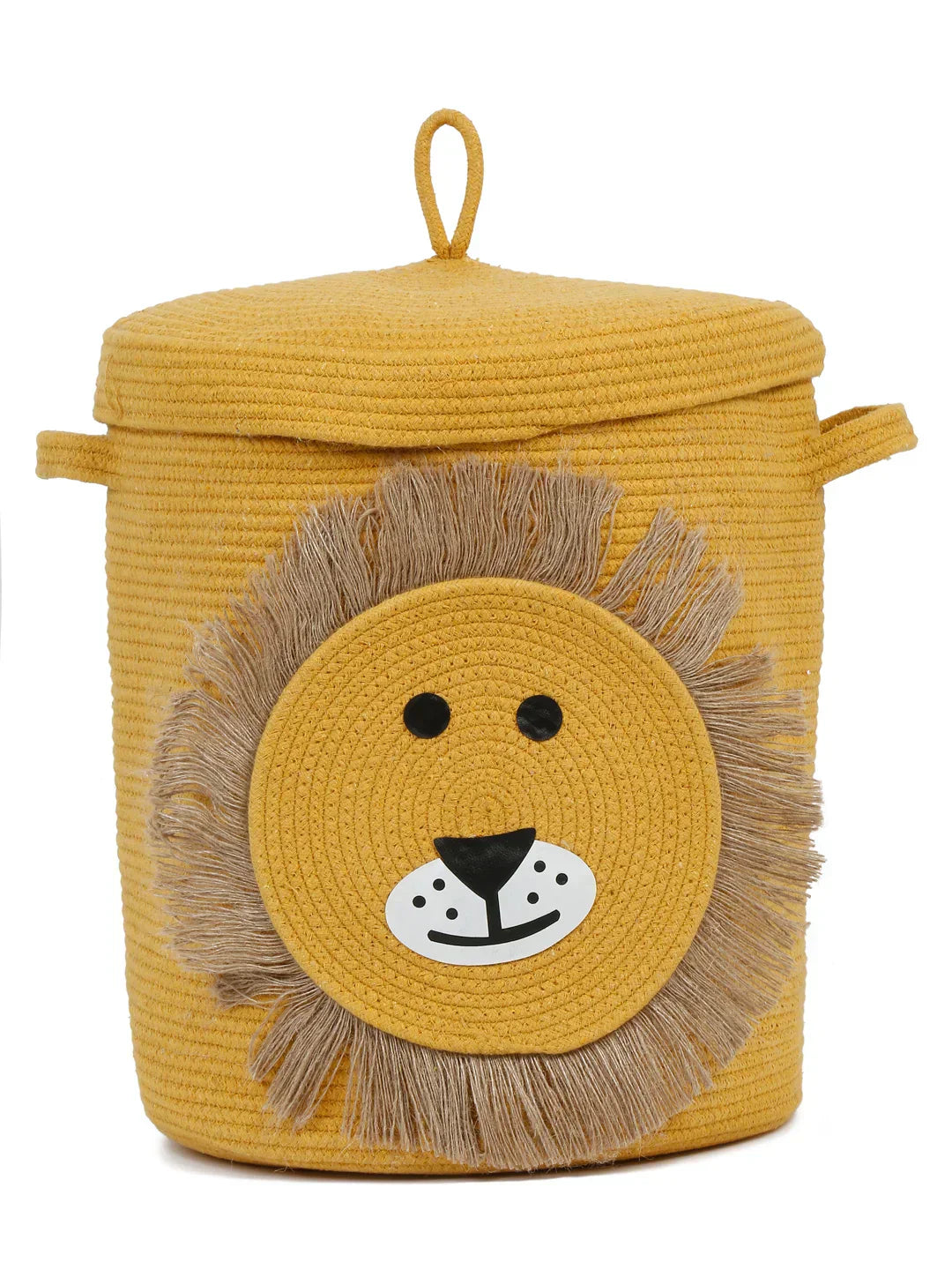 Large yellow lion face laundry hamper with mane