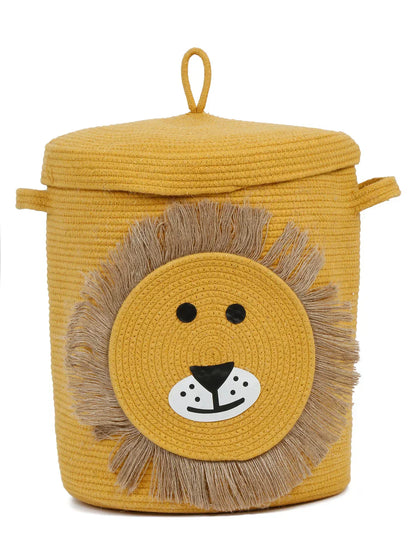 Large yellow lion face laundry hamper with mane