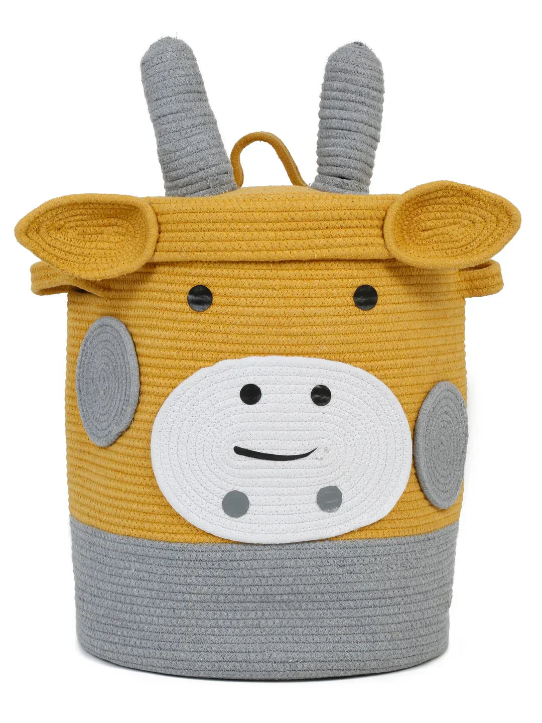 Yellow and gray cow face laundry hamper