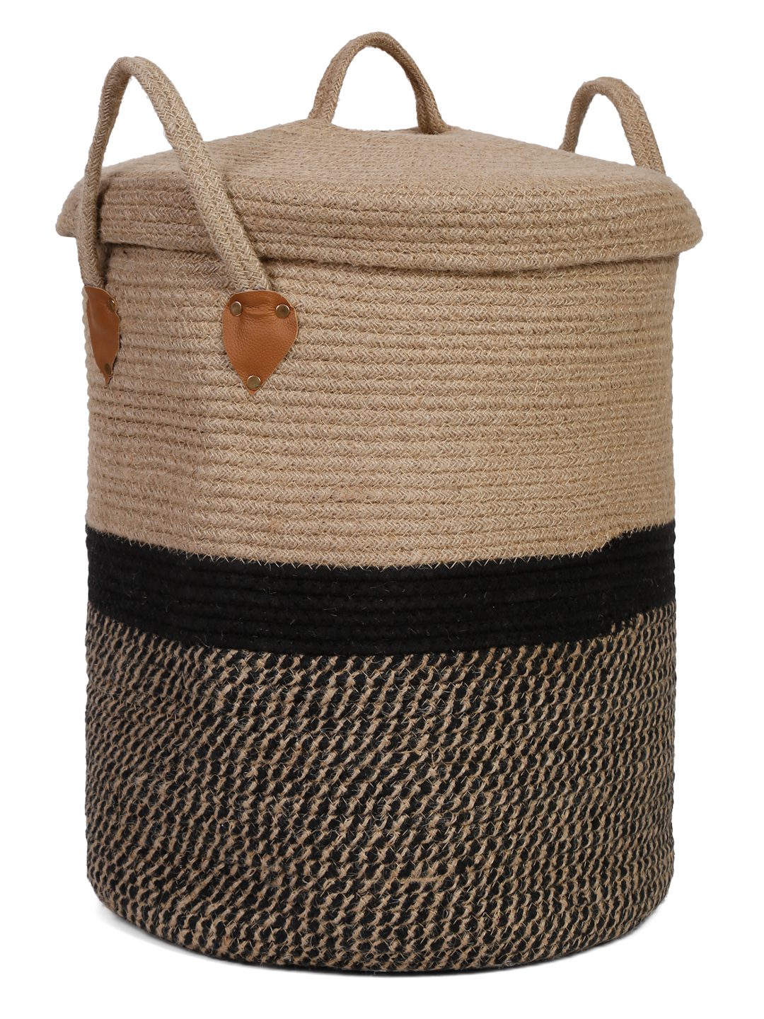 JUTE COTTON HAND WOVEN LAUNDRY HAMPER WITH COVER BY HOSTA HOMES image 1