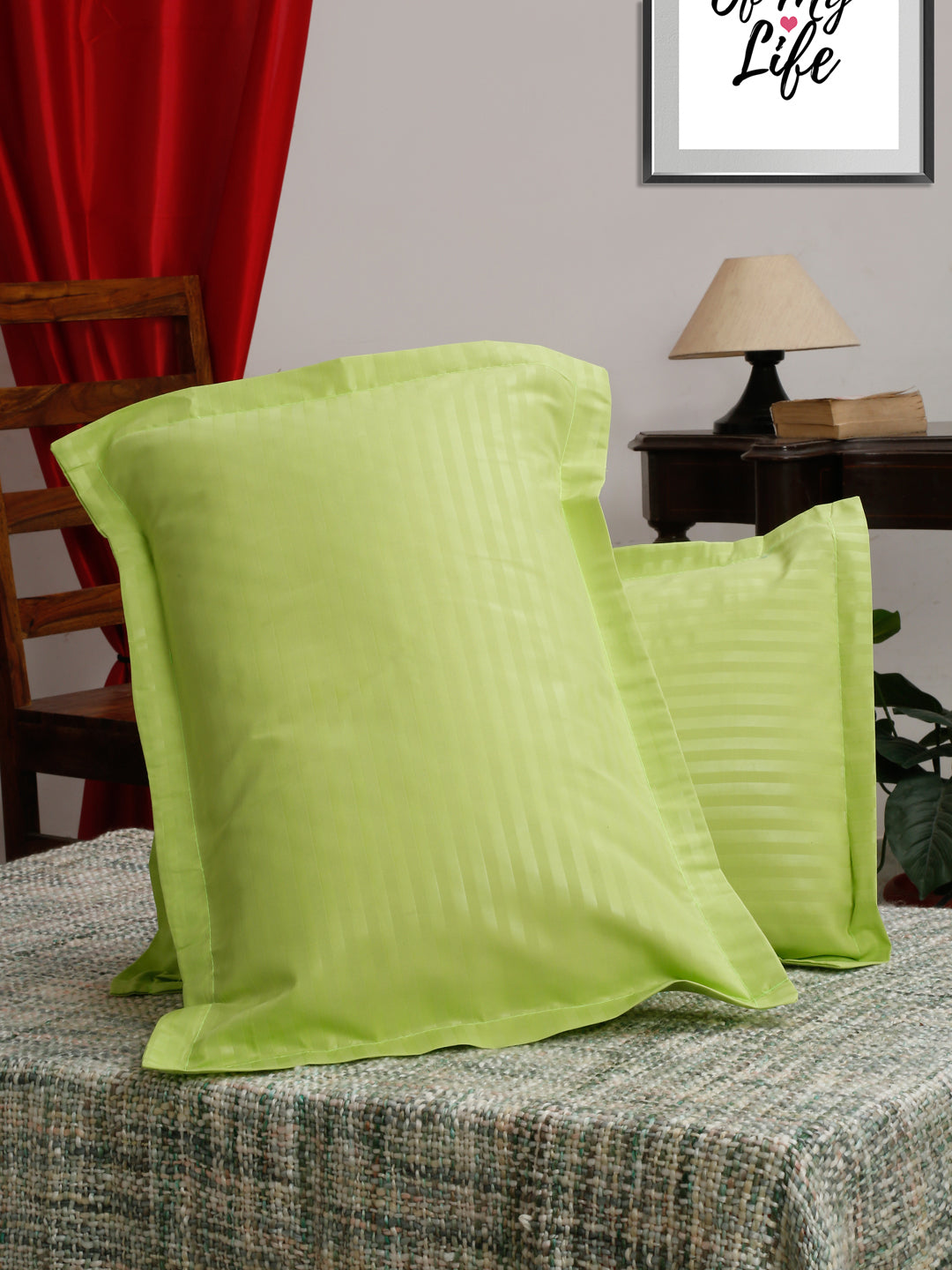 HOSTA HOMES Set of 2 Striped Cotton Pillow Covers with Zip Closure - Green image