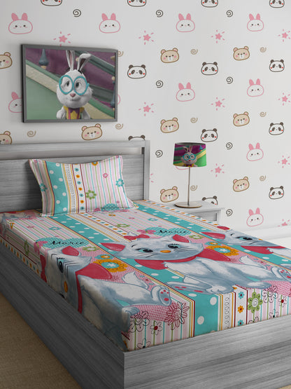 Hosta Homes Kitty Printed Multicolored Kids Bedsheet With Pillow Cover image 0