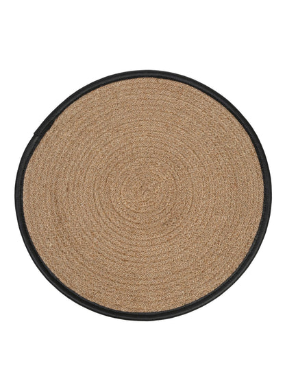 Beige & Black Self-Design Jute Round Reversible Table Placemats - Pack of 1 image