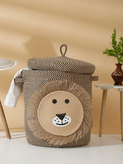 PURE COTTON CARTOON FACE HAND WOVEN LAUNDRY HAMPER WITH COVER BY HOSTA HOMES image 0