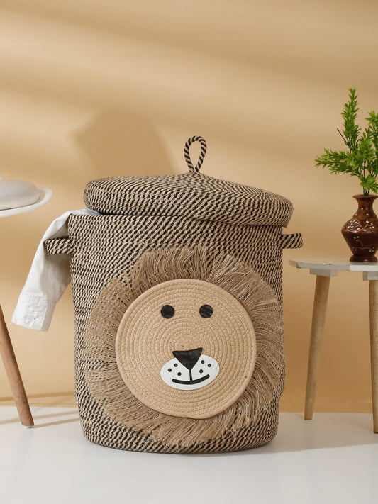PURE COTTON CARTOON FACE HAND WOVEN LAUNDRY HAMPER WITH COVER BY HOSTA HOMES image 0