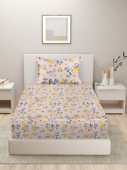 280 TC FLORAL DESIGN MULTICOLOR SINGLE SIZE BED SHEET WITH 1 PILLOW COVER BY HOSTA HOMES image 1