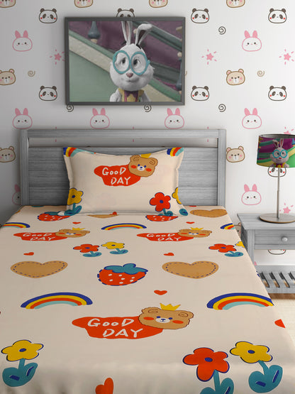 Hosta Homes Have A Good Day Printed Kids Bed Sheet With 1 Pillow Cover image 1
