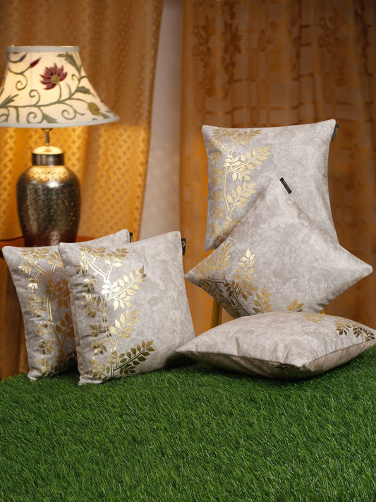 16X16 Soft Velvet , Foil Printed Cream & Gold ,Zipper image 0