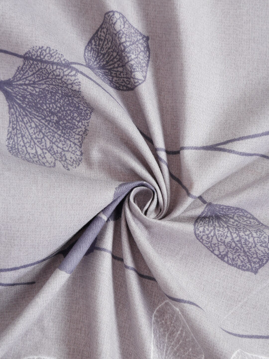 Grey Leaf Polycotton 210 TC Single Fine Bedsheet with a Pillow Cover-60 x 90 inches