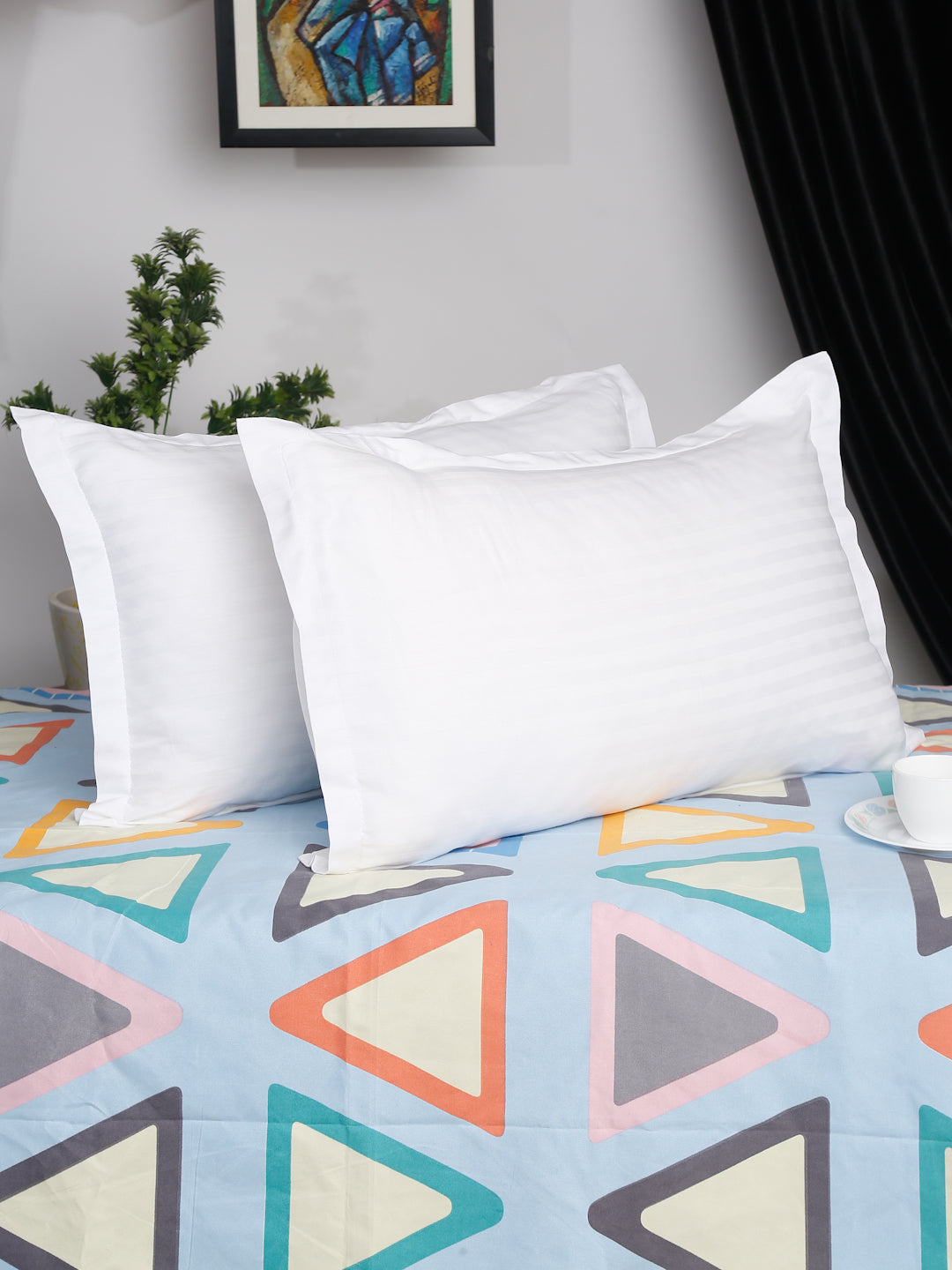 HOSTA HOMES Set of 2 Striped Cotton Pillow Covers with Zip Closure - White image