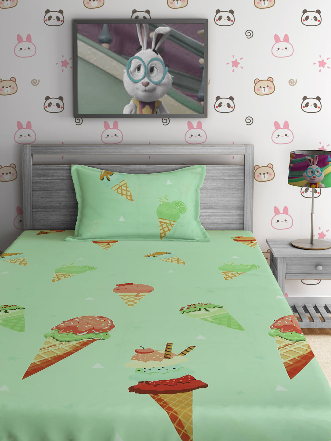Hosta Homes Ice Cream Cone Multicolored Bed Sheet With Pillow Cover image 1