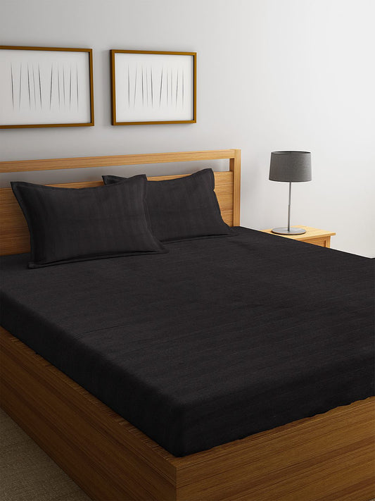 HOSTA HOMES Black Striped 300 TC Cotton Bedsheet with Pillow Covers image 0