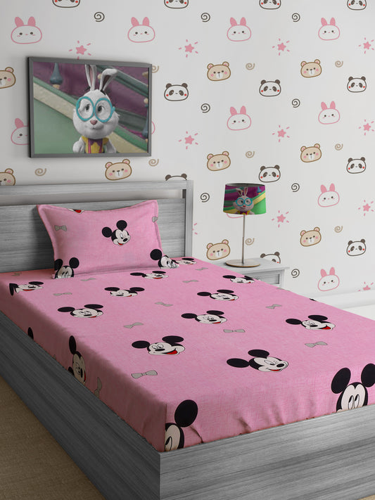 Hosta Homes Mickey Mouse Printed Kids Bed Sheet With Pillow Cover image 0