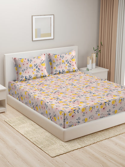 Hosta Homes Floral Design Multicolored Bed Sheet With Pillow Covers - King Size image