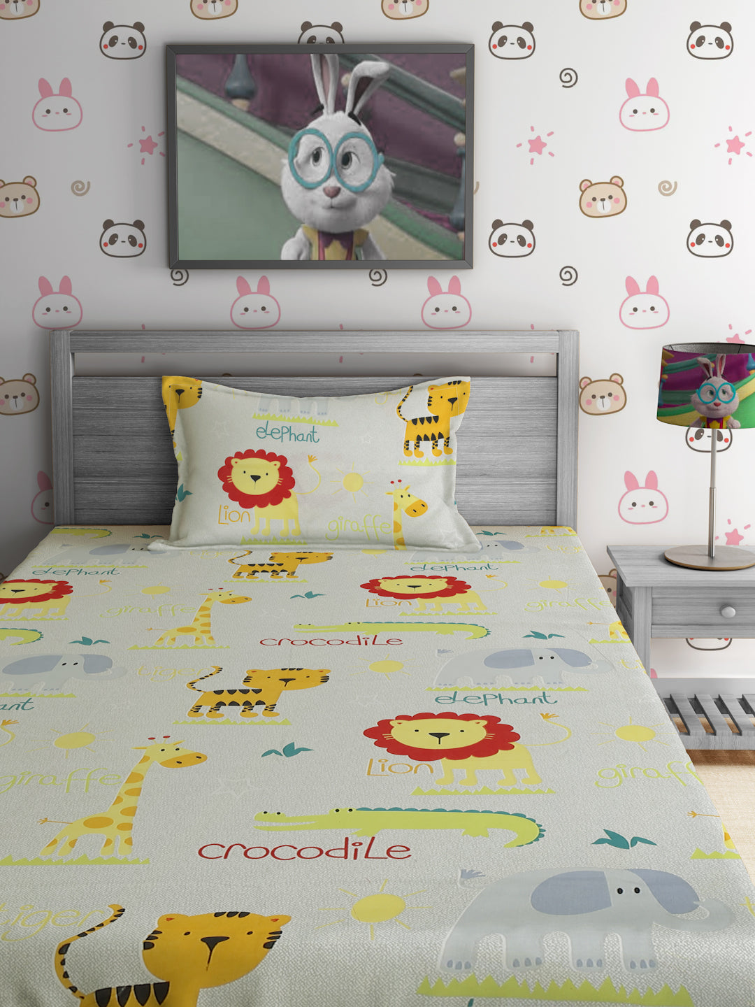 Hosta Homes Animal Amista Multicolored Bed Sheet With Pillow Cover image 1