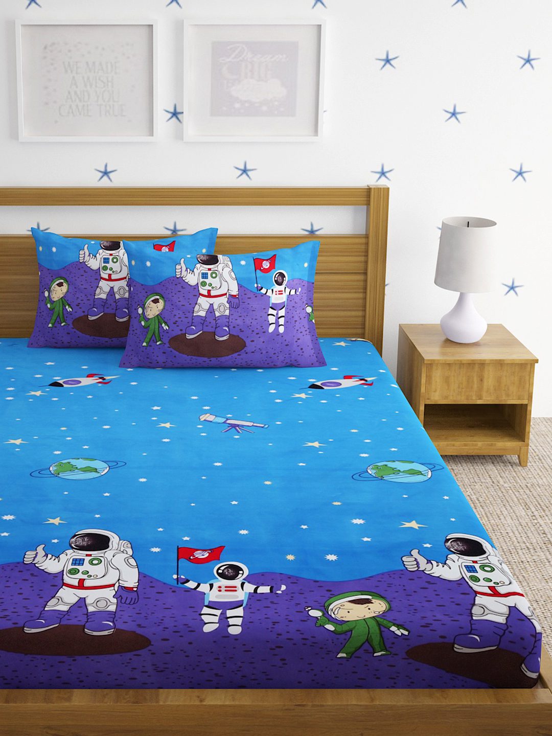 Hosta Homes Space Explorer Multicolored Kids Bed Sheet with Pillow Covers  image 1