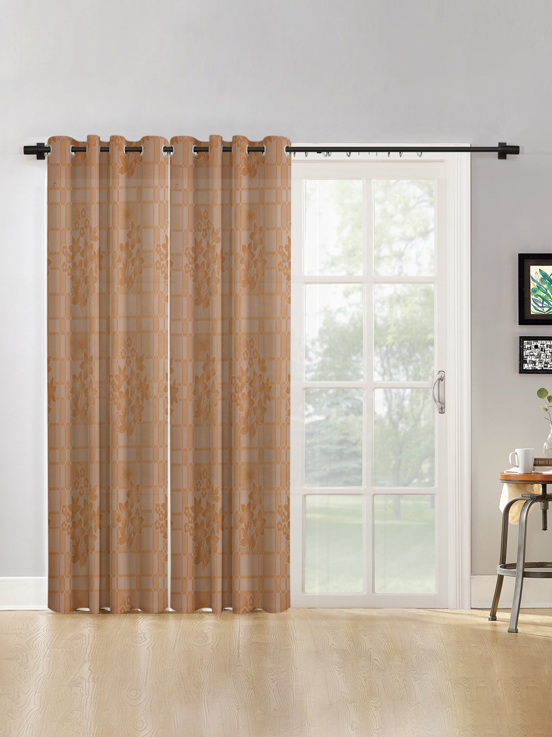 Checkered Floral Design XL Door Curtain Pack of 2 image 0