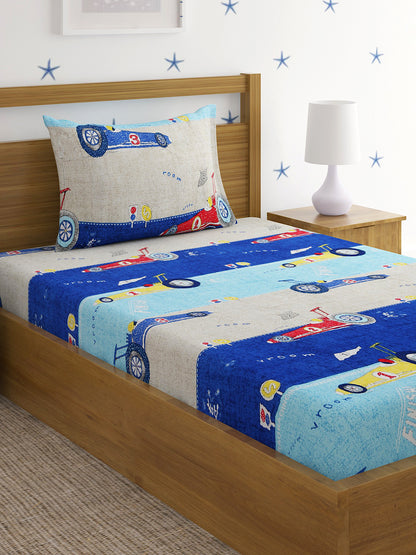 Hosta Homes Racing Car Multicolored Kids Bed Sheet With Pillow Cover image 0