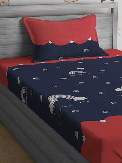 Hosta Homes Rainbow Star Multicolored Kids Bedsheet With Pillow Cover image 2