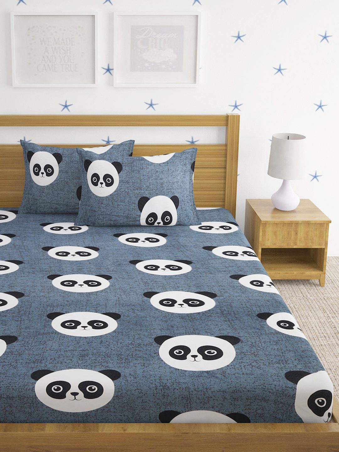 Hosta Homes Panda Cartoon Printed Kids Bed Sheet With Pillow Covers image 1